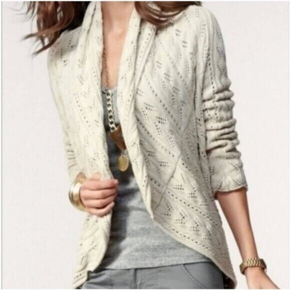 Cabi Open Front Circle Cardigan Off White Cream Beige Loose S - Picture 1 of 10